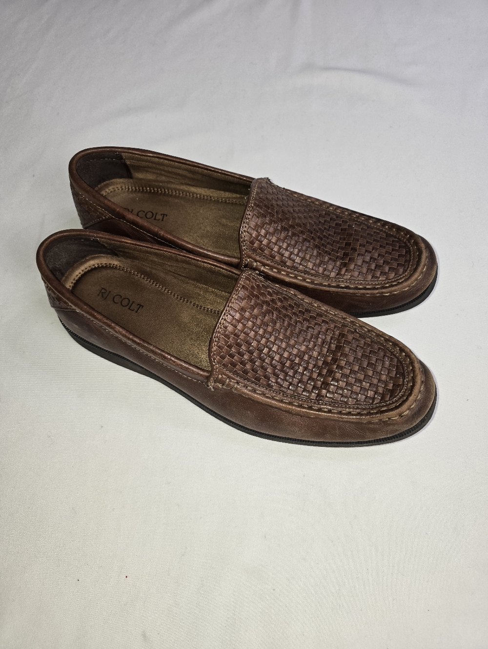 RJ Colt Breeze Brown Woven Leather Slip On Dress Shoes Men's Size 11.5